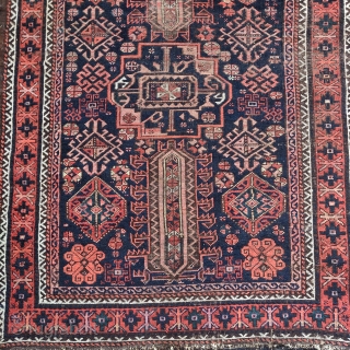Timuri type Baluch rug with a central Turkmen gul and wonderful ornament. Yes, there is fuchsine in this one. There is also an amazing green and a rare pale yellow. Still a  ...