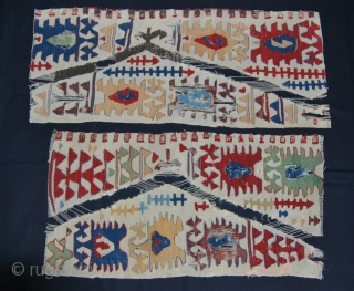 Two Konya/Aksaray kilim fragments. Cm 31x72/32x63. 2nd half 19th c. Great colors. Get one or both. Not expensive.               