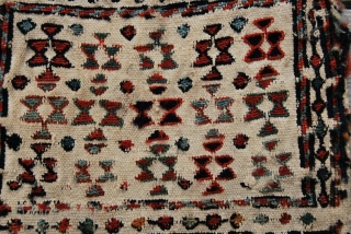 Shahsavan chanteh/khorjin. Cm 26x53. Late 19/early20th century. Worn, torn……..beautiful. Sumack embroidery, great colors.                    