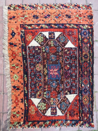 Eastern Anatolia Diwan carpet  fragment. Most probably Kagizman. Perfect size for a fragment: cm 86x114 or ft 2.8x3.7 . Second half 19th century. Best natural dyes. The apricot is simply incredible.  ...