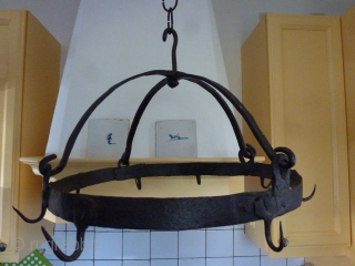 Something different: Wrought iron game rack. !9th century or earlier. Imho should be at least 200 years old. European. Hand forged. Size is cm 44 diameter. Weight is 3.5 kg ca. In  ...