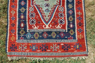Sivas kilim. Cm 100x143. Second half 19th century. A small jewel! Wonderful color combination. Please note also the deep madder orange, it's simply great! Good condition. See more pics here:
http://www.facebook.com/media/set/?set=a.10151084874054258.493384.358259864257&type=1