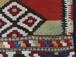 Sweet Manastir kilim. Cm 66x99 ca.  Early 20th c. Wool & cotton. Lovely size & color balance. In good condition, minor missing/stain….find it! One madder red, while the other red seems  ...