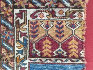 Yahyali Zile rug fragment. Central Anatolia. Cm 56x76. End 19th c. Professionally mounted. Here you enjoy the classic Yahyali yellow, a lovely deep madder red, a sweet indigo, walnut......    