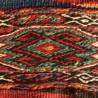 Antique Anatolian part of a chuval, end of 19th, saturated, fabulous glowing colours, goat hair warps, 102x92cm, gently washed.              