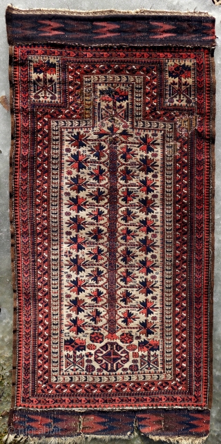 Antique Baluch, 185x88cm, all good colours including some light green silk, original endings and selvedges. a few old repairs in the upper part.          