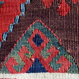 3 Anatolian kilim fragments, 1850-1870, beautiful old colours, 4 shades of red including cochinel and the queen of madder dye, a mellow, rosy, rasberry red, deep violet and fresh spring green. Very  ...