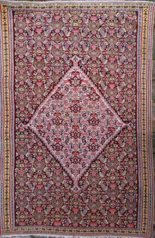 Antique Senneh kilim, 192x129cm, extremely fine woven, saturated, natural colours, mint condition, carefully handwashed, ready to embellish your home.              