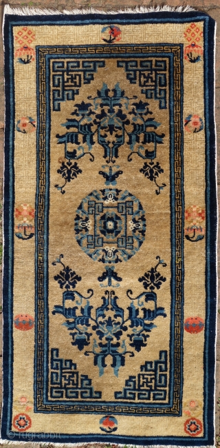 A beautiful, small Chinese rug, 75x147cm, about 120 years old, mint condition, full pile, all endings original and intact, tenderly washed            