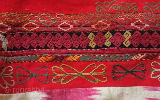 Karakalpak Wedding Dress, 3rd/4th quarter of 19th century. Silk embroidery on felt broadcloth with an original ikat back.  In excellent condition with some slight moth nibbles in one area of felt.  ...