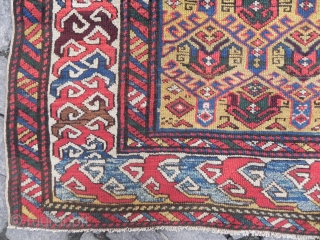 Antique yellow ground Caucasian Shirvan Rug with silk foundation, 5.5 x 3.5 ft (168x107 cm), good condition, 19th Century.              