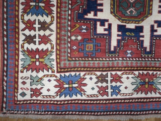 Antique Caucasian Rug with Lesghi Stars, 5.7 x 3.7 ft, Excellent Condition, no repairs, as found, late 19th Century.              
