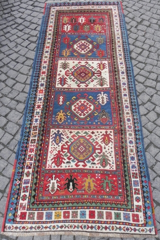 Antique Caucasian Long Rug, 8.8 x 3.5 ft (268x105 cm), 19th Century, Excellent Condition, full pile, great colours.               