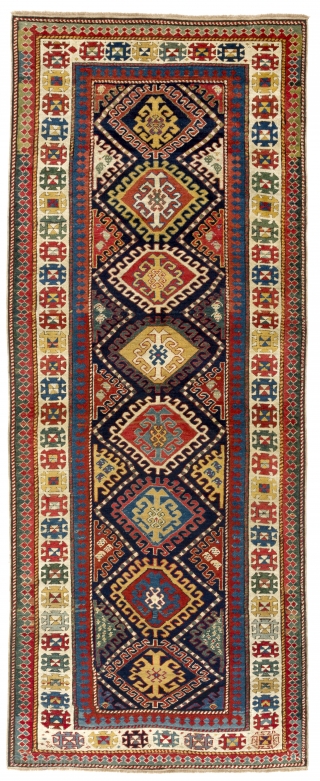 SE Caucasian Runner, Wonderful colors, very good condition, late 19th century. 3.4 x 8.7 Ft (102x261 cm)                