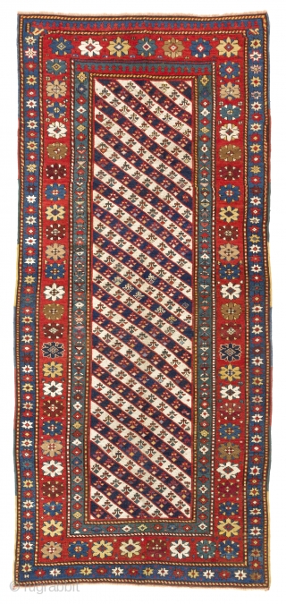 Antique Caucasian Gendje long Rug. 3.6 x 7.9 Ft. (107x235 cm)                      
