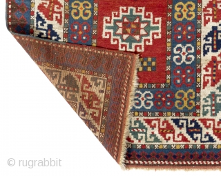 Antique Caucasian Kazak Rug, 3.7 x 6.1 Ft (110x186 cm), late 19th Century.                    