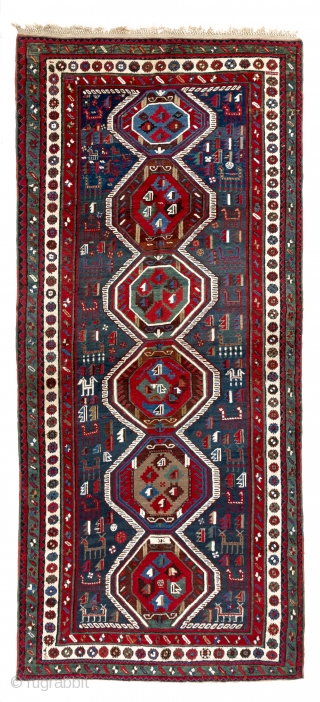 Antique Caucasian Moghan Shahsavan Rug, 4'10" x 10'8" - 147x326 cm, Very good condition, full pile.                 