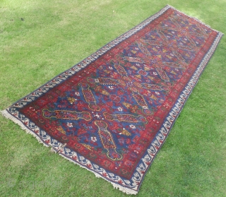 Caucasian Seichur Runner, 11.6 x 3.6 ft (352x110 cm), Full pile and very good condition, original with no repairs, fantastic colours, one small slit in the lower end which can easily be  ...