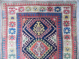 Fresh from a European estate! Antique Caucasian Gendje Runner, 3.4 x 8.5 ft, Full Pile, Very Good Original Condition, no repairs whatsoever, not washed, needs a light one. Second half 19th century.  ...