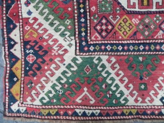 Antique Caucasian Bordjalou Kazak Rug with classic zig zag border, Great Colours, 7.10 x 4.10 ft (239x152 cm), Dated 1322 (1904 AD).  
         