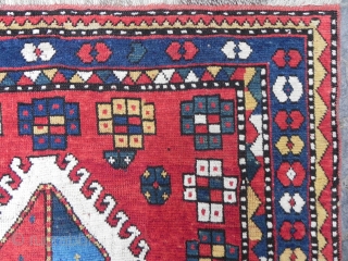 A Cute little Caucasian Kazak Rug; bold, somewhat primitive, very dynamic and beautiful.  3.8 X 5.7 ft (116x174 cm), late 19th century, just washed professionally, in excellent original condition. Acquired from  ...