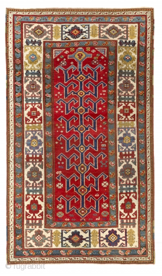 An Exceptional antique Kazak rug with a very unusual design clearly inspired from North East Caucasian Kuba, Seichur and Avar rugs. Excellent original condition, no repairs, no issues. 4'3" x 7'6"   ...