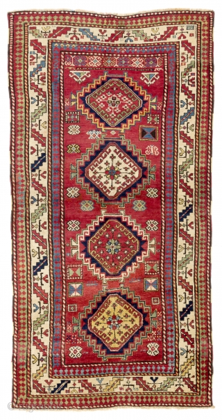 An antique South East Caucasian Rug, 4.3 x 8.4 ft (130x255 cm).                     