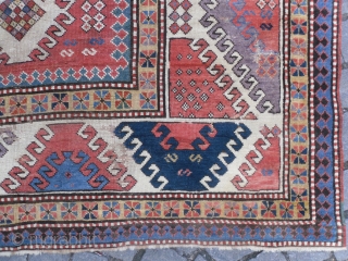 Antique Caucasian Borchalo Kazak Rug, 253 x 157cm, 19th Century, overall in good condition, needs minor restoration of the scattered worn areas. www.rugspecialist.com          