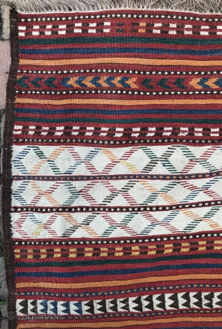 Two Uzbek kilims. The one on the bottom in the main picture is 55x69in. It has a slight stain on one end. Otherwise in excellent condition with good colors, patina and a  ...