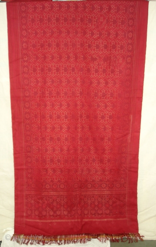 Patola Sari,Silk Double Ikat.Probably Patan Gujarat.This Patola known as Tran-phul-bhat(there flowers design).This Patola is one of the most Rare designs.and in indigo blue colours.Which is very rare in the world now.Its size  ...