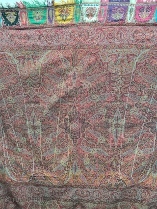 Kashmir Shawl, Kalamkar long Shawl, Showing the different variation of colour combination From Kashmir, India. India. C.1830-1850.Its Size is 130cmx330cm (20211129_145631).            