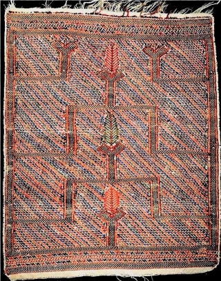 Very good collectible Kecimuhsine jijim prayer rug with multicolored brocaded botehs in diagonal rows on an ivory ground. 19th century. Broad ascending arches are surmounted by delicate cypress trees in an ancient  ...