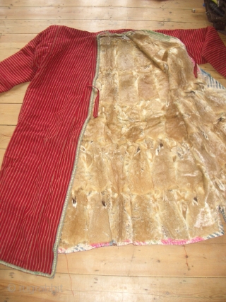 Extremely rare turkoman chapan, fully lined with fur including the sleeves, ikat lining at the edges,