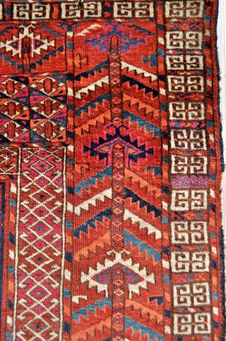 Tekke Ensi with wonderful drawing, brilliant natural colors, fine weave, many unusual early features/motifs, 19th c. - 4'4 x 5'4 ft. - 142 x 162 cm. no repairs done, not dirty but ...