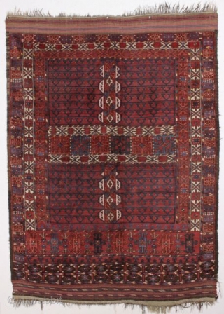 Lovely Antique Ersari Ensi. ca.1880. 60"x 82" (including kilim ends)
Good pile over all. Great color. No stains. A few old touch ups on the selvage and a couple of old knots in  ...