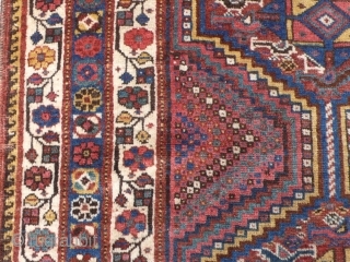 Classic Khamseh rug  ca. 1900 - 4'.8" x 5'.10" Wonderful natural color. Good even pile with glossy wool.  All original with no repairs or damage. Clean.     