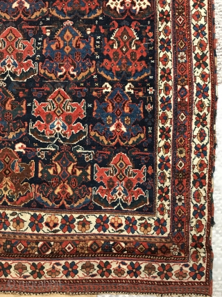Gorgeous Afshar rug - ca.1880, 63" - 54"
Solid, saturated color. Solid weave, medium pile, a few lower spots. All original. One or two areas where it was stitched to reenforce sometime in  ...