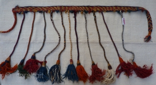 Qashqai horse neck band, 115x4cms, natural colours, complete original condition with authentic horsey smell.
