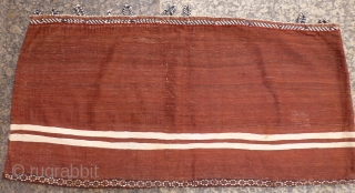 Superb large Persian Arab camel bag, 19th C. The saddlebag posted next to it is part of the "set". Beautiful terracotta and turquoise blue colour, shinny wool, soumak front and plain weave ...