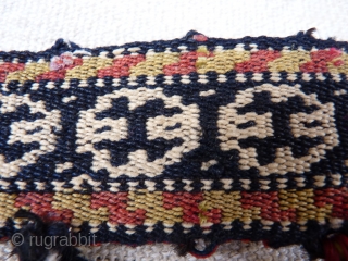 Very finely and tightly woven Qashqai Kashkuli horse band. Nice colours. The tassels are original to the band (some missing). Stock: 2605. Size 62x4 cms