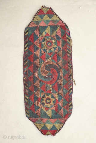 now with better light..!  tibetan yak trapping with protectiv amulett. a rare textile work from the changtang nomads. wool on wool embroidery, early 20th century       