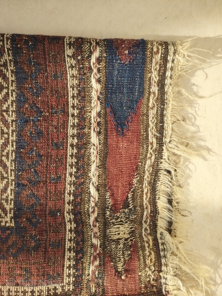 19th century baluch prayer rug, very finely woven beautiful wool and colors, the orange ground is also natural. lots of nice interesting details, note the composition of the dots in the tree  ...