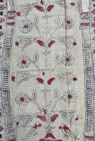 early indian block print and painted cotton panel fragment with large scale octagrams border.                   
