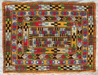 Finely embroidered double-sided bag, collected in Afghanistan, 30 x 23 cms, probably about 40 or 50 years old, the base is a red cotton fabric, embroidery thread feels like some kind of  ...