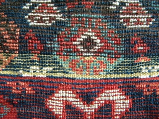 North West Persian pile bag face, 57 x 56 cms, soft glossy pile of mostly reasonable length, some low spots, red, brown and yellow (!) wefts (see the images).    