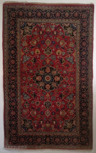 An old natural dyed Iran Kashan in fine and good condition. 215/135 cm.                    