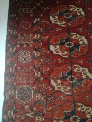 19th century Tekke carpet, 270/220 cm. Dirty, with demages. Very fine weaving.                     
