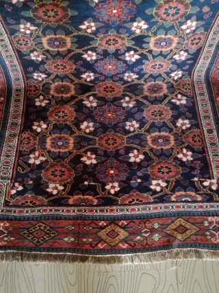 An antique Veramin with 292/154 cm. On wool rug. Good shape with signs of use. Small area with need of repile.            