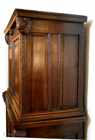 Italian 17th century Cabinet, walnut. 
In 2 parts, High 183 Cm  6 ft 1 inch
Wide 164 Cm   5 ft 6 inch
deep 60 Cm    2 feet. 
in  ...
