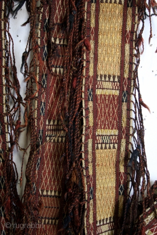 Tent binding, Shahsavan early 20th century. Long 375 Cm ( 12 ft 6 ". ) 
wide 10 cm ( 5 ")
Wool and silk.          